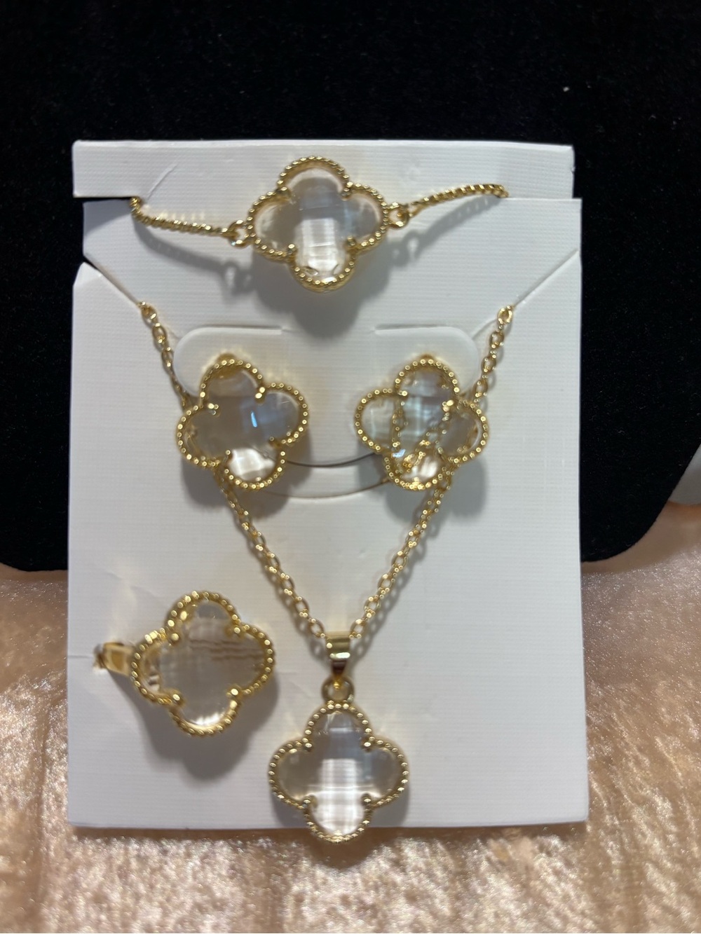 Gold-Tone Clover Crystal Jewelry Set
